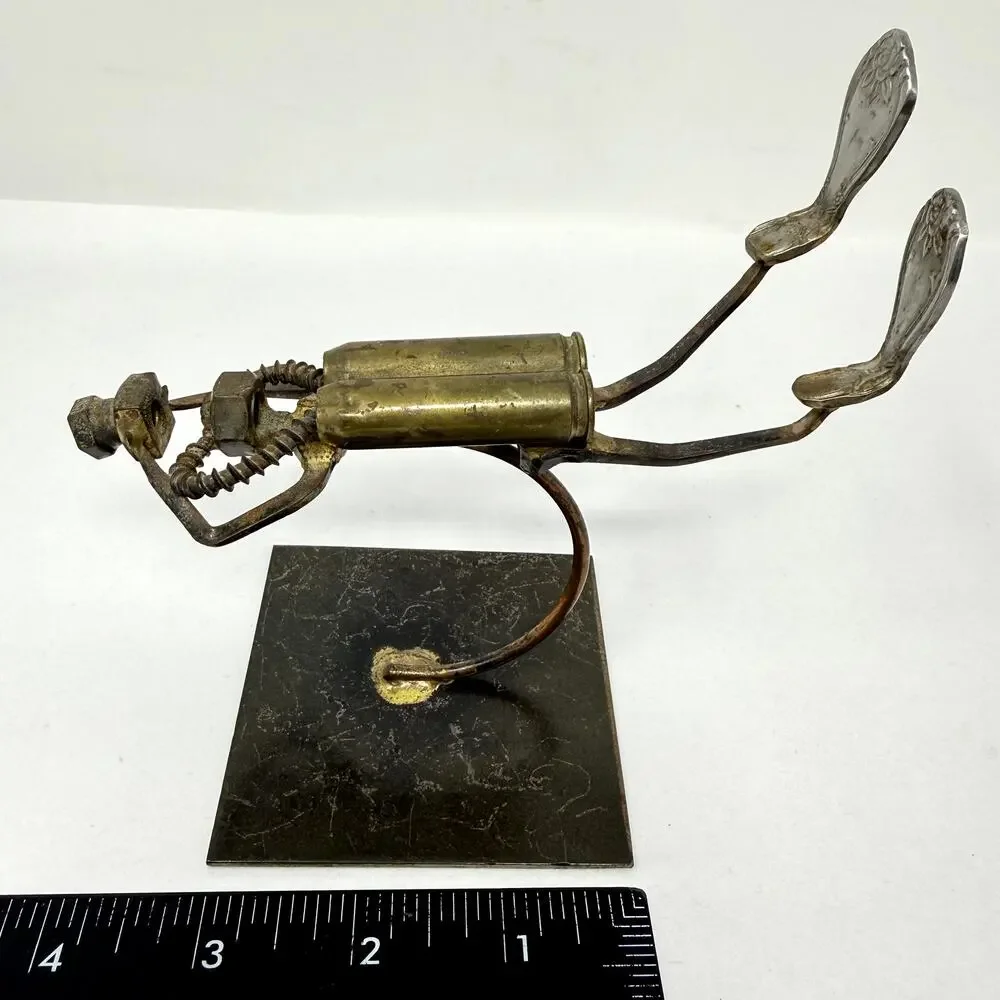 Vintage Industrial Metal Diver Sculpture Brutalist Found Object Art Brutalist
